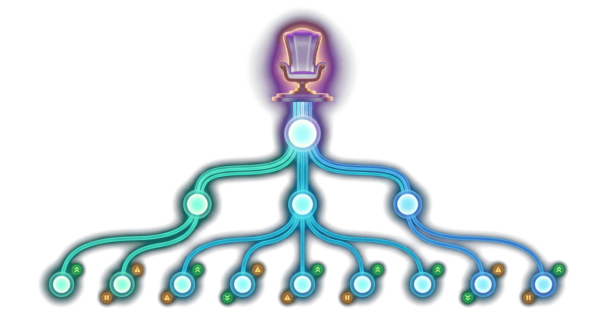 Executive chair atop cascading organizational hierarchy